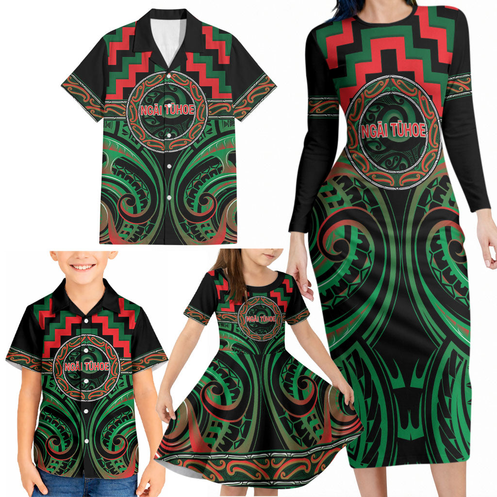 Aotearoa Ngai Tuhoe Personalised Family Matching Long Sleeve Bodycon Dress and Hawaiian Shirt Maori Iwi Poutama Puhoro Tattoo LT14 - Polynesian Pride