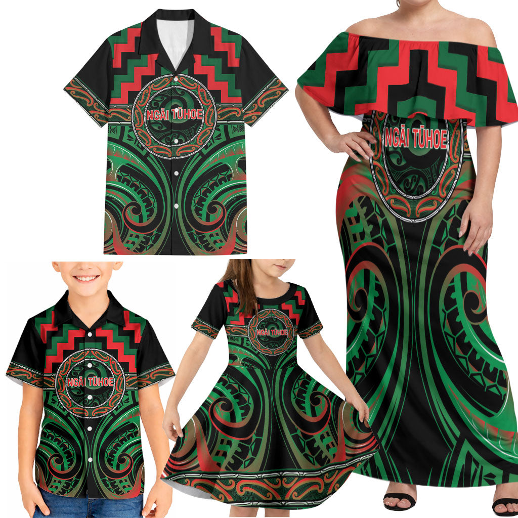 Aotearoa Ngai Tuhoe Personalised Family Matching Off Shoulder Maxi Dress and Hawaiian Shirt Maori Iwi Poutama Puhoro Tattoo LT14 - Polynesian Pride