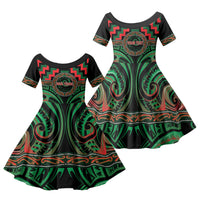 Aotearoa Ngai Tuhoe Personalised Family Matching Off Shoulder Maxi Dress and Hawaiian Shirt Maori Iwi Poutama Puhoro Tattoo LT14 Daughter's Dress Green - Polynesian Pride