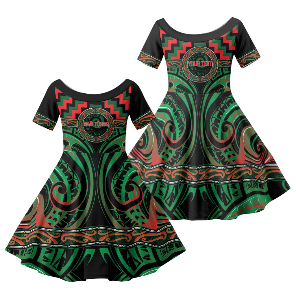 Aotearoa Ngai Tuhoe Personalised Family Matching Puletasi and Hawaiian Shirt Maori Iwi Poutama Puhoro Tattoo LT14 Daughter's Dress Green - Polynesian Pride