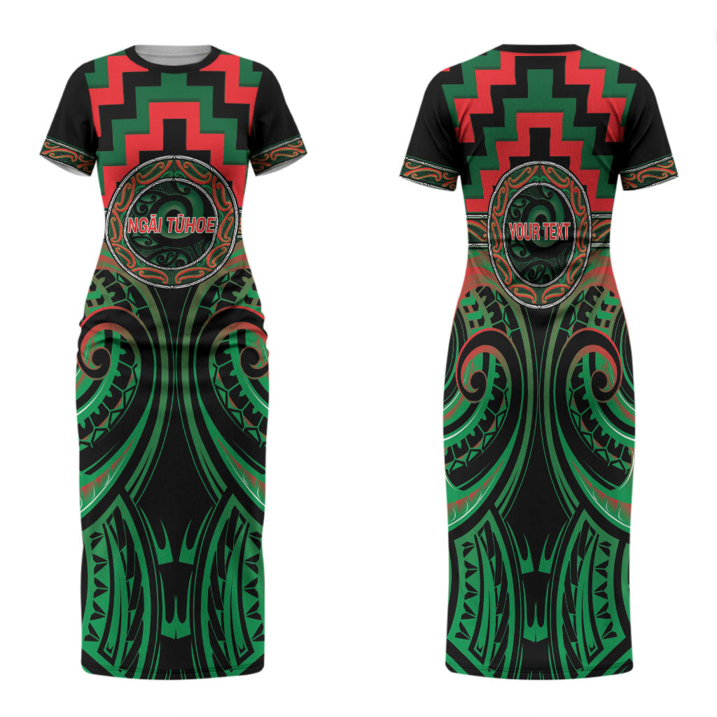 Aotearoa Ngai Tuhoe Personalised Family Matching Short Sleeve Bodycon Dress and Hawaiian Shirt Maori Iwi Poutama Puhoro Tattoo LT14 Mom's Dress Green - Polynesian Pride