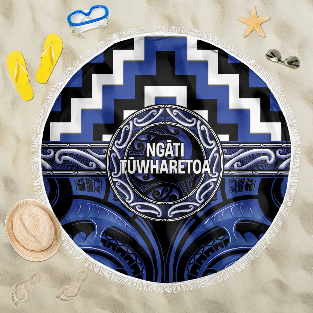 Aotearoa Ngati Tuwharetoa Beach Blanket Maori Iwi Poutama Puhoro Tattoo LT14 One Size 150cm Blue - Polynesian Pride