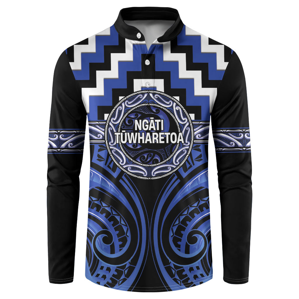 Aotearoa Ngati Tuwharetoa Personalised Button Sweatshirt Maori Iwi Poutama Puhoro Tattoo LT14 Blue - Polynesian Pride