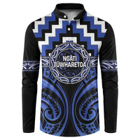 Aotearoa Ngati Tuwharetoa Personalised Button Sweatshirt Maori Iwi Poutama Puhoro Tattoo LT14 Blue - Polynesian Pride
