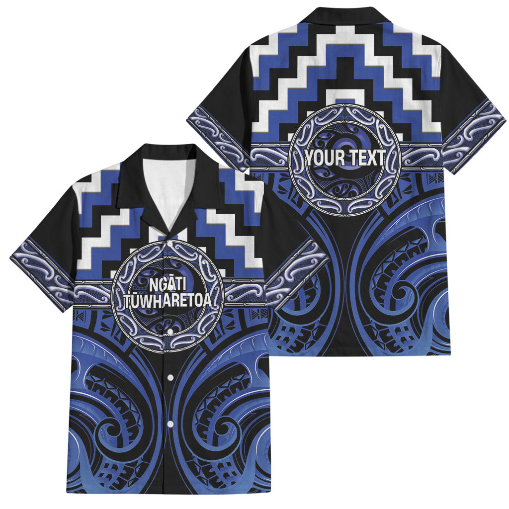 Aotearoa Ngati Tuwharetoa Personalised Family Matching Off Shoulder Maxi Dress and Hawaiian Shirt Maori Iwi Poutama Puhoro Tattoo LT14 Dad's Shirt - Short Sleeve Blue - Polynesian Pride