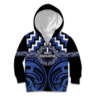 Aotearoa Ngati Tuwharetoa Personalised Kid Hoodie Maori Iwi Poutama Puhoro Tattoo LT14 Zip Hoodie Blue - Polynesian Pride