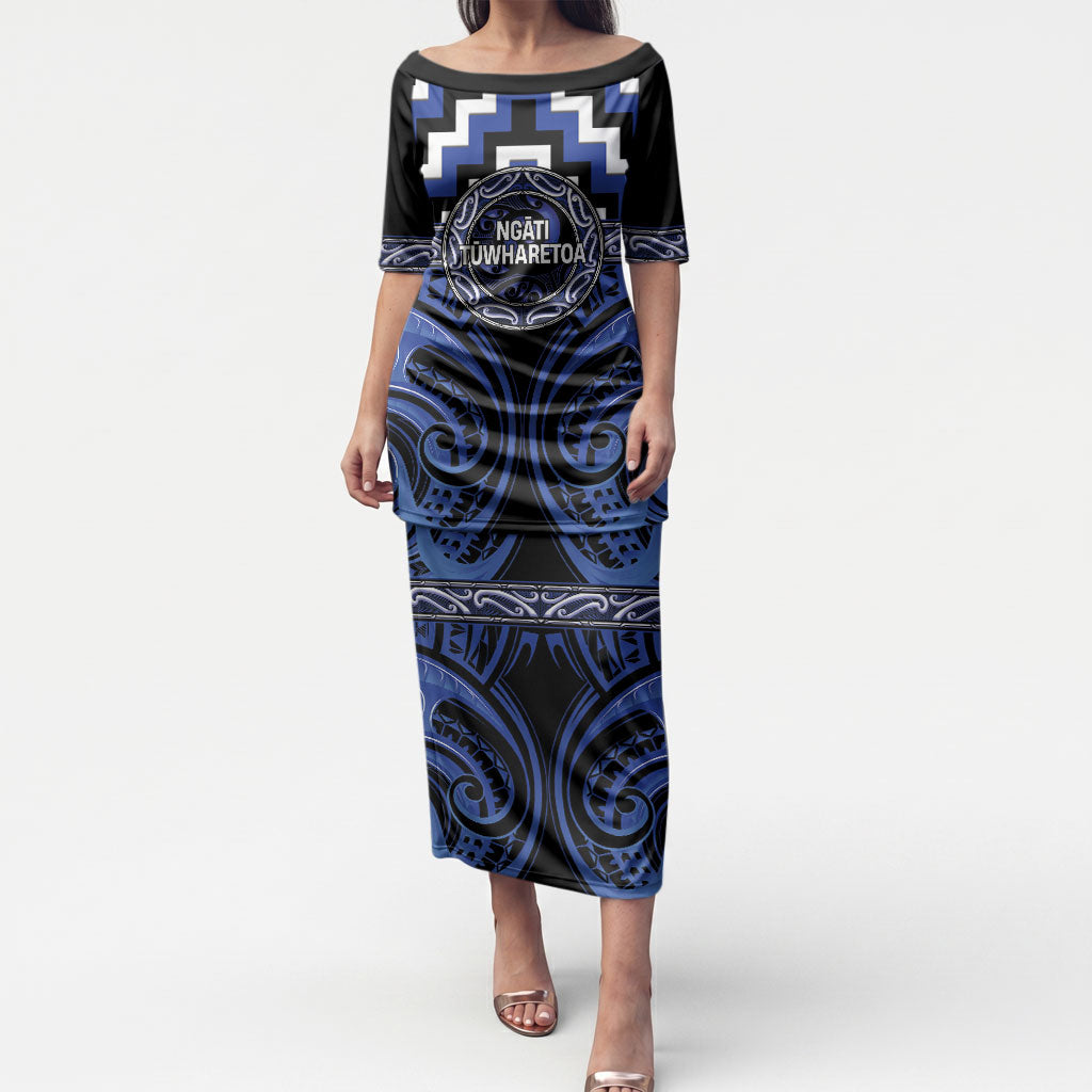 Aotearoa Ngati Tuwharetoa Personalised Puletasi Maori Iwi Poutama Puhoro Tattoo LT14 Long Dress Blue - Polynesian Pride