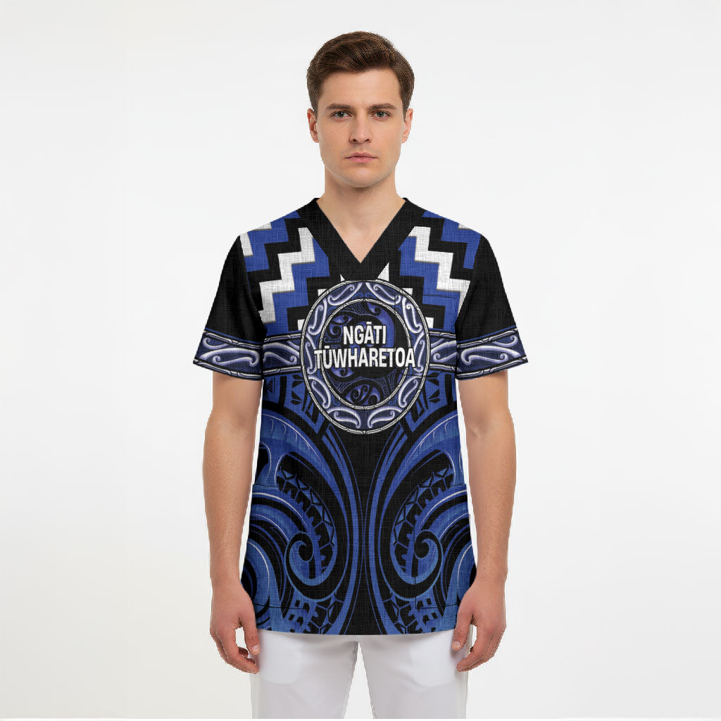 Aotearoa Ngati Tuwharetoa Personalised Scrub Top Maori Iwi Poutama Puhoro Tattoo LT14 - Polynesian Pride