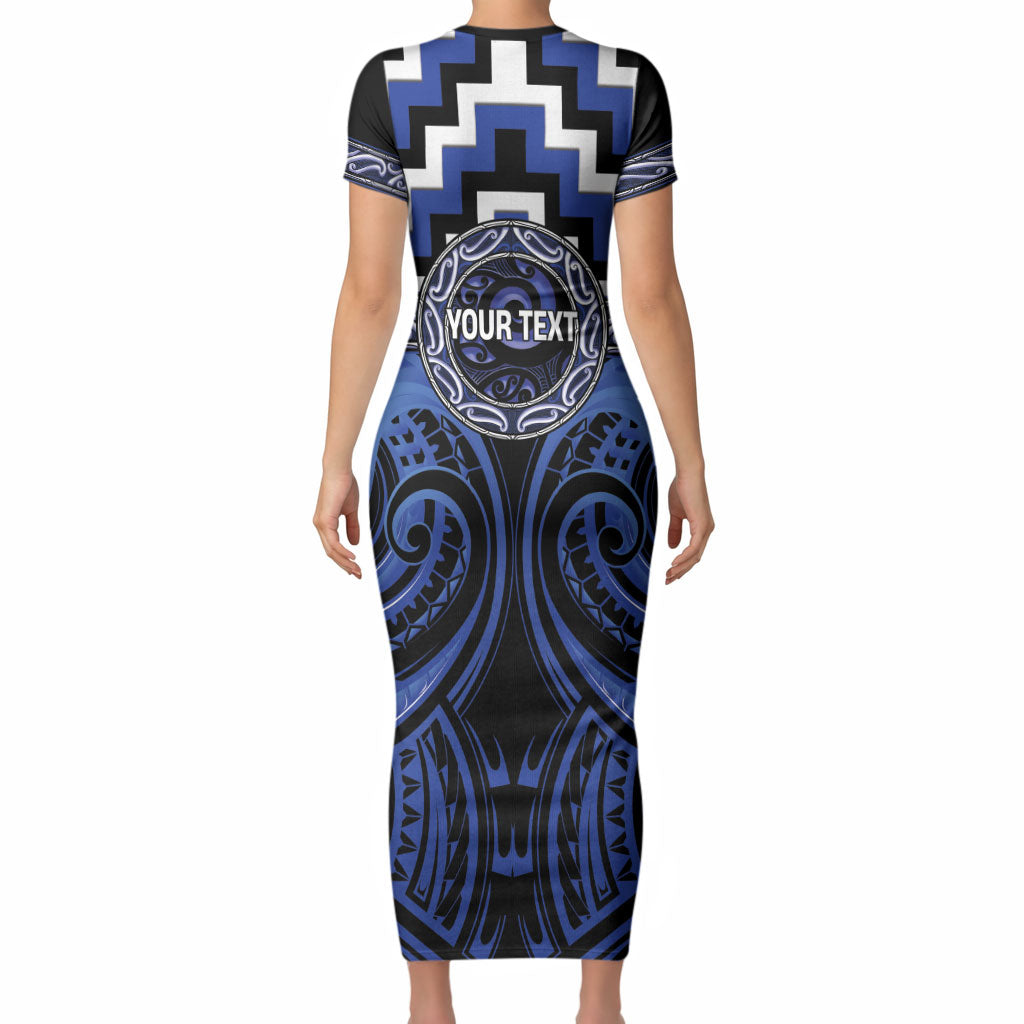 Aotearoa Ngati Tuwharetoa Personalised Short Sleeve Bodycon Dress Maori Iwi Poutama Puhoro Tattoo LT14 - Polynesian Pride