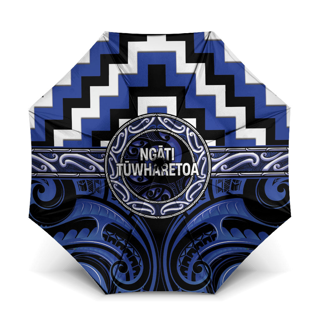 Aotearoa Ngati Tuwharetoa Umbrella Maori Iwi Poutama Puhoro Tattoo LT14 One Size Folded 11.42 inch Opened Diameter 37.4 inch Blue - Polynesian Pride