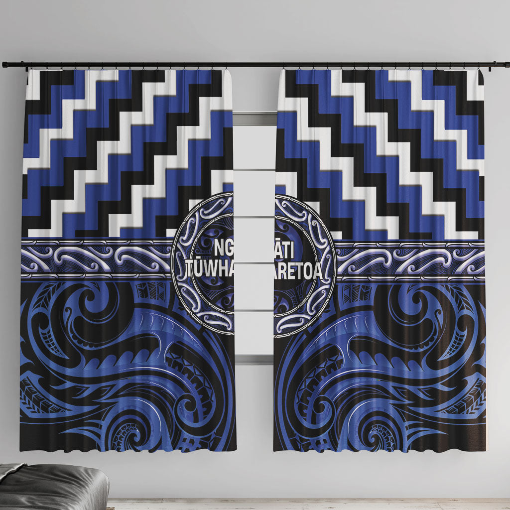 Aotearoa Ngati Tuwharetoa Window Curtain Maori Iwi Poutama Puhoro Tattoo LT14 With Hooks Blue - Polynesian Pride