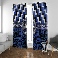 Aotearoa Ngati Tuwharetoa Window Curtain Maori Iwi Poutama Puhoro Tattoo LT14 With Grommets Blue - Polynesian Pride