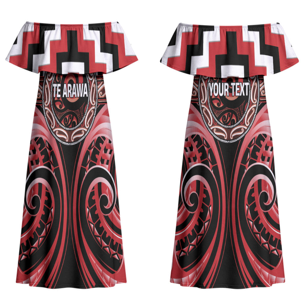 Aotearoa Te Arawa Personalised Couples Matching Off Shoulder Maxi Dress and Hawaiian Shirt Maori Iwi Poutama Puhoro Tattoo LT14 - Polynesian Pride