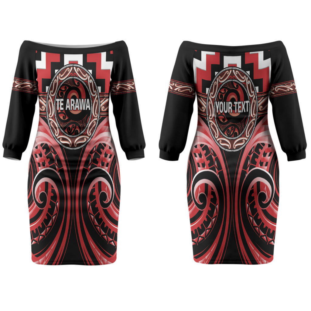 Aotearoa Te Arawa Personalised Couples Matching Off The Shoulder Long Sleeve Dress and Hawaiian Shirt Maori Iwi Poutama Puhoro Tattoo LT14 - Polynesian Pride