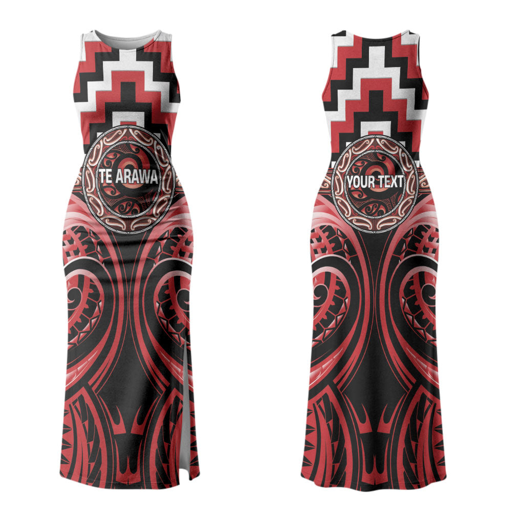 Aotearoa Te Arawa Personalised Family Matching Tank Maxi Dress and Hawaiian Shirt Maori Iwi Poutama Puhoro Tattoo LT14 Mom's Dress Red - Polynesian Pride