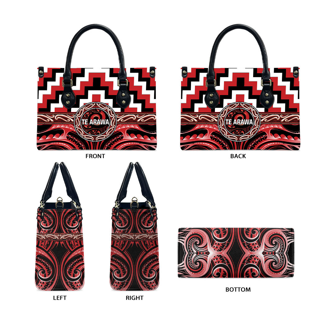 Aotearoa Te Arawa Leather Bag Maori Iwi Poutama Puhoro Tattoo LT14 - Polynesian Pride