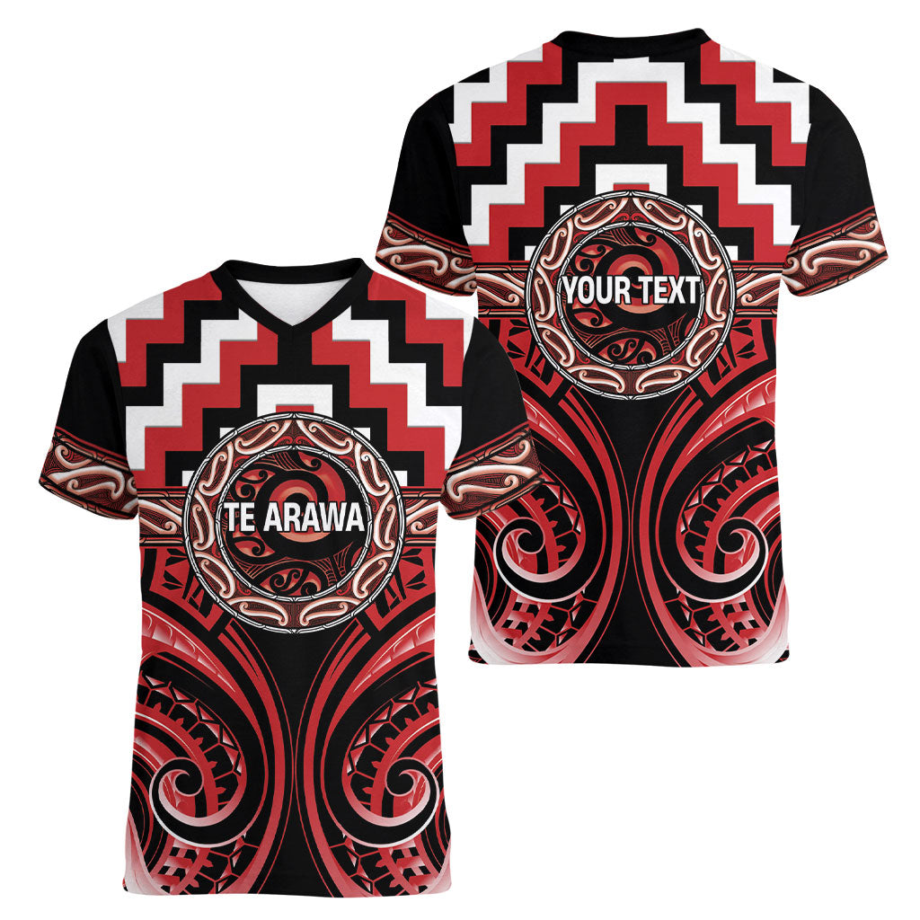 Aotearoa Te Arawa Personalised Women V-Neck T-Shirt Maori Iwi Poutama Puhoro Tattoo LT14 - Polynesian Pride