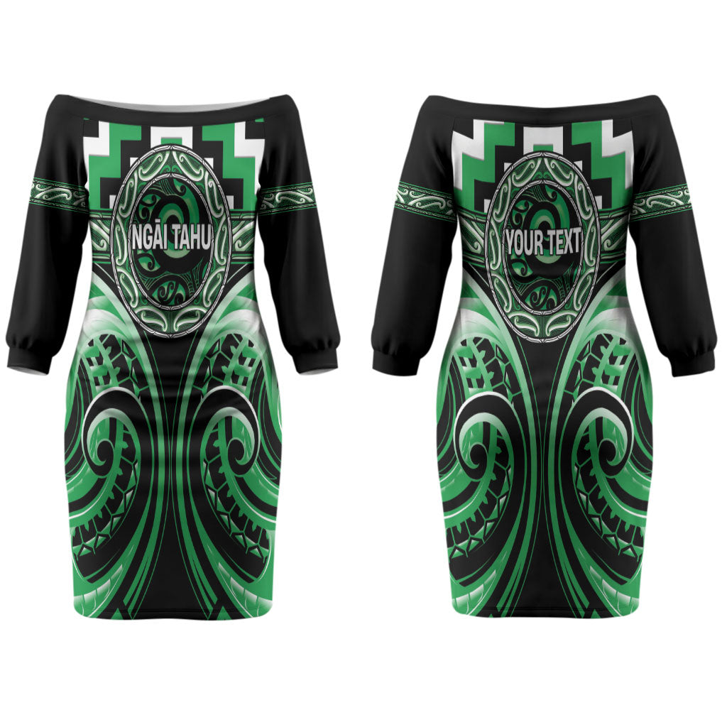 Aotearoa Ngai Tahu Personalised Couples Matching Off The Shoulder Long Sleeve Dress and Hawaiian Shirt Maori Iwi Poutama Puhoro Tattoo LT14 - Polynesian Pride
