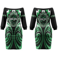 Aotearoa Ngai Tahu Personalised Couples Matching Off The Shoulder Long Sleeve Dress and Hawaiian Shirt Maori Iwi Poutama Puhoro Tattoo LT14 - Polynesian Pride