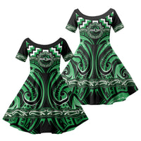 Aotearoa Ngai Tahu Personalised Family Matching Mermaid Dress and Hawaiian Shirt Maori Iwi Poutama Puhoro Tattoo LT14 Daughter's Dress Green - Polynesian Pride