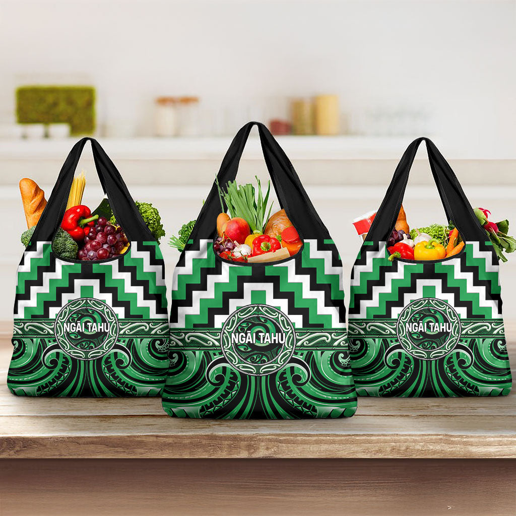 Aotearoa Ngai Tahu Grocery Bag Maori Iwi Poutama Puhoro Tattoo LT14 3-pack One Size Green - Polynesian Pride