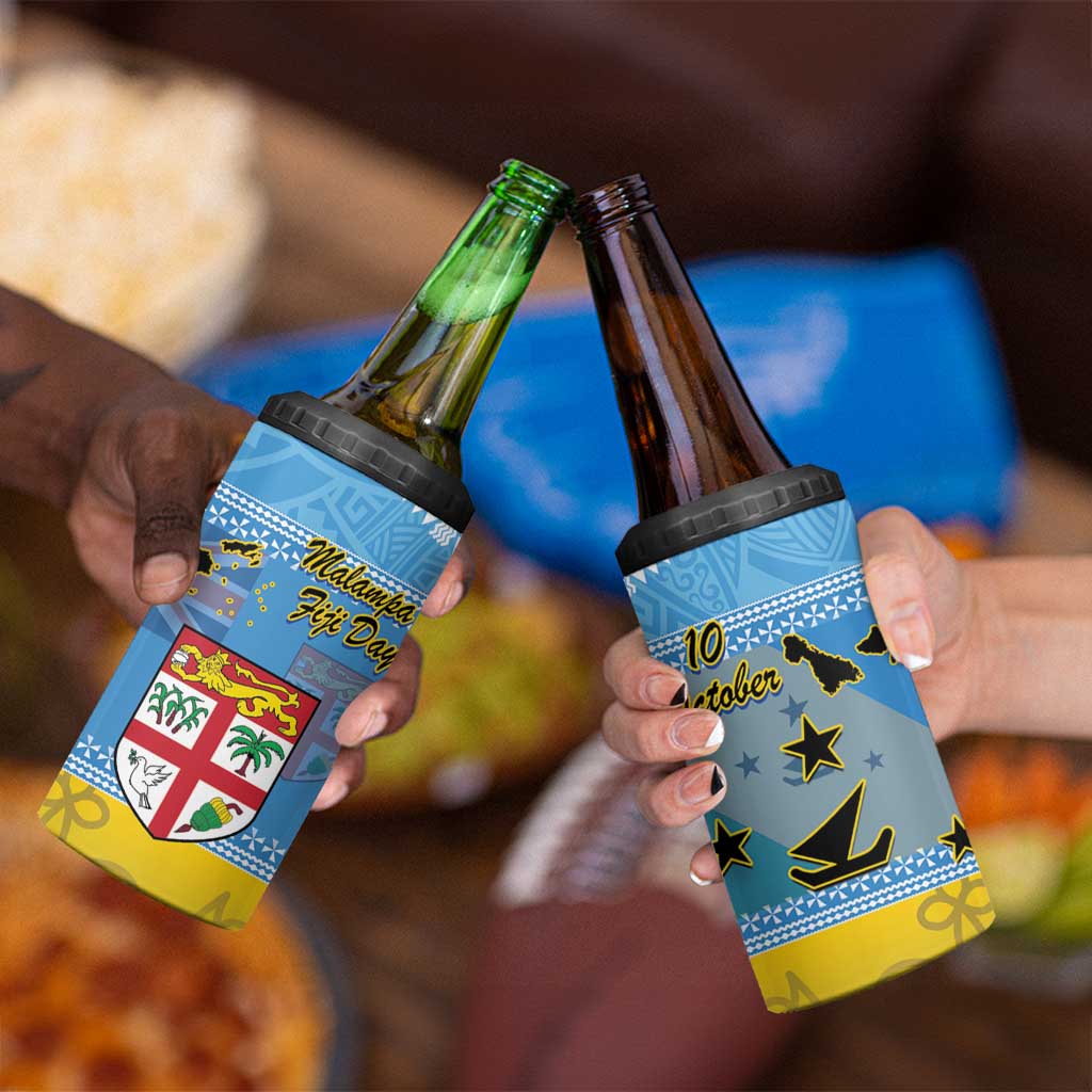 Malampa Fiji Day 4 in 1 Can Cooler Tumbler 10 October Fijian Tapa Flag Style