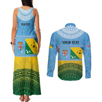 Personalised Malampa Fiji Day Couples Matching Tank Maxi Dress and Long Sleeve Button Shirt 10 October Fijian Tapa Flag Style LT14 - Polynesian Pride