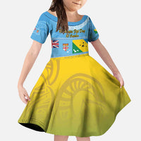 Personalised Malampa Fiji Day Family Matching Mermaid Dress and Hawaiian Shirt 10 October Fijian Tapa Flag Style LT14 Daughter's Dress Blue - Polynesian Pride