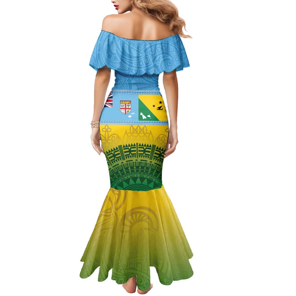 Personalised Malampa Fiji Day Family Matching Mermaid Dress and Hawaiian Shirt 10 October Fijian Tapa Flag Style LT14 - Polynesian Pride