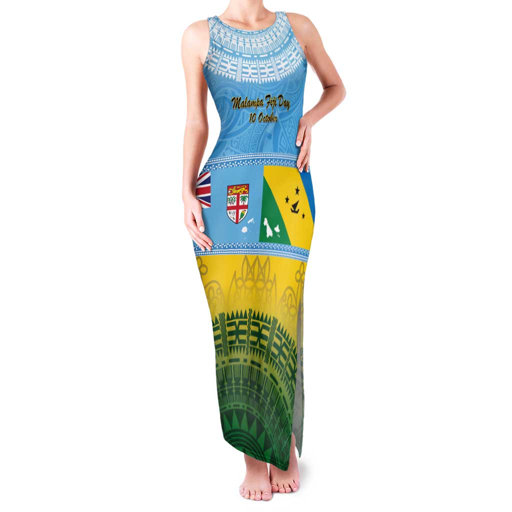 Personalised Malampa Fiji Day Family Matching Tank Maxi Dress and Hawaiian Shirt 10 October Fijian Tapa Flag Style