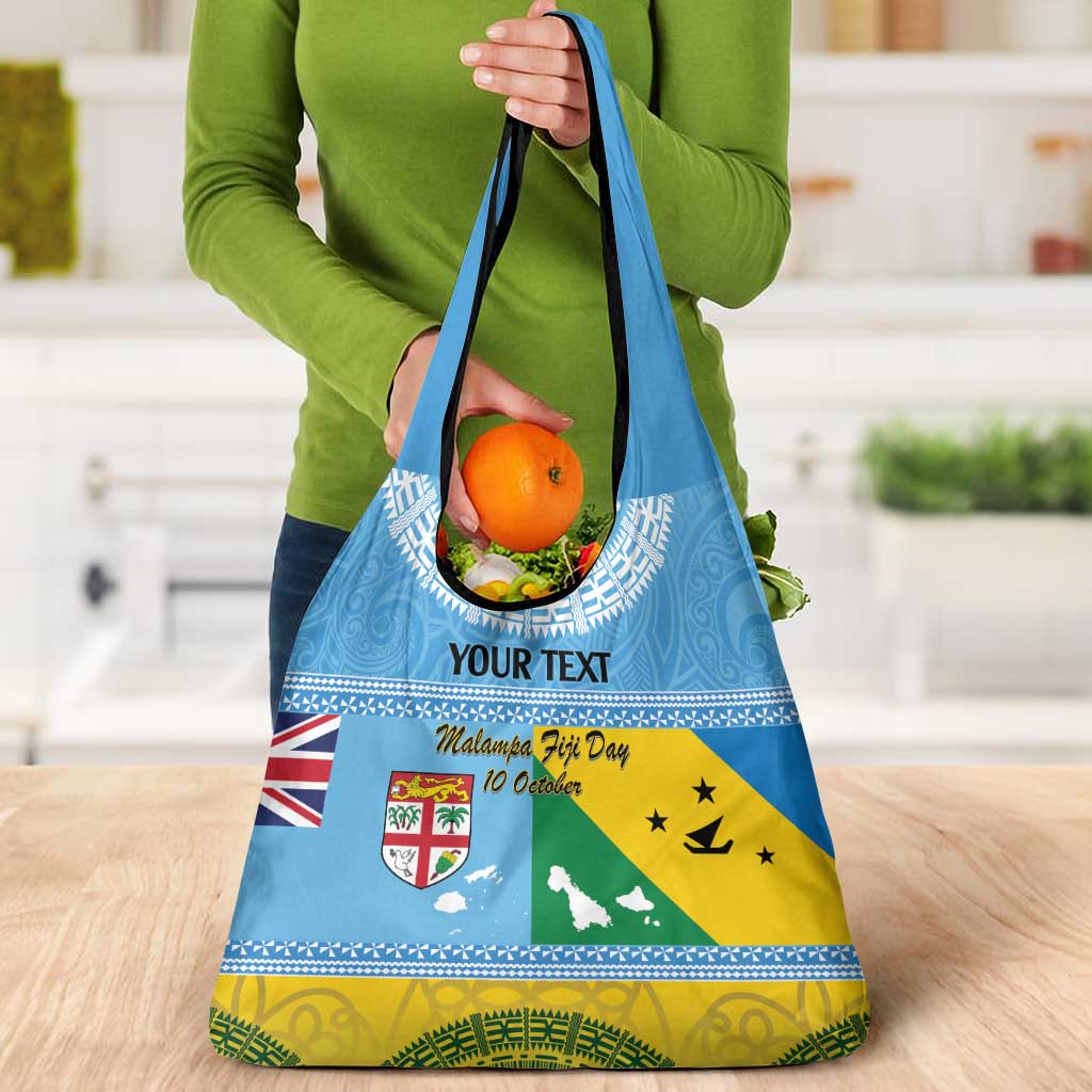 Personalised Malampa Fiji Day Grocery Bag 10 October Fijian Tapa Flag Style