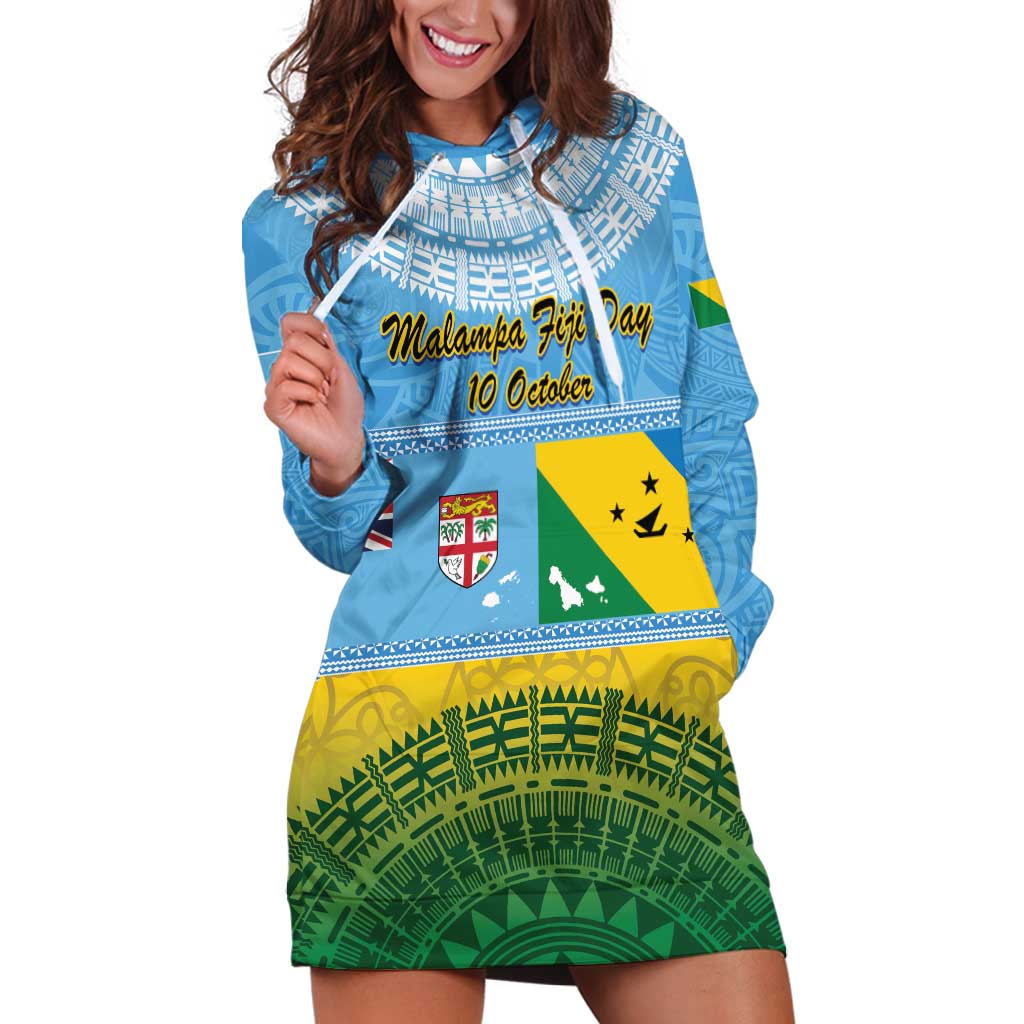 Personalised Malampa Fiji Day Hoodie Dress 10 October Fijian Tapa Flag Style