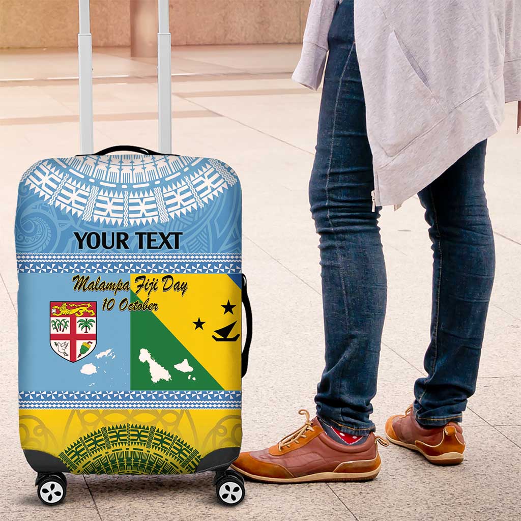 Personalised Malampa Fiji Day Luggage Cover 10 October Fijian Tapa Flag Style LT14 Blue - Polynesian Pride