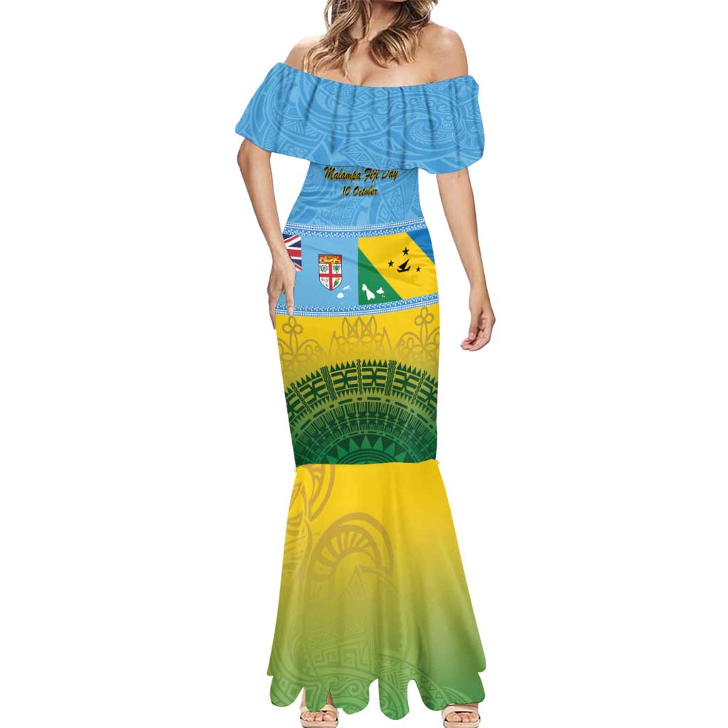 Personalised Malampa Fiji Day Mermaid Dress 10 October Fijian Tapa Flag Style LT14 - Polynesian Pride