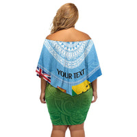 Personalised Malampa Fiji Day Off Shoulder Short Dress 10 October Fijian Tapa Flag Style