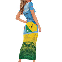 Personalised Malampa Fiji Day Short Sleeve Bodycon Dress 10 October Fijian Tapa Flag Style LT14 - Polynesian Pride