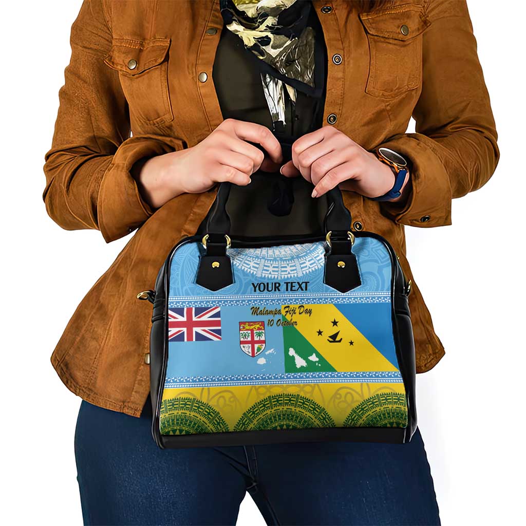 Personalised Malampa Fiji Day Shoulder Handbag 10 October Fijian Tapa Flag Style