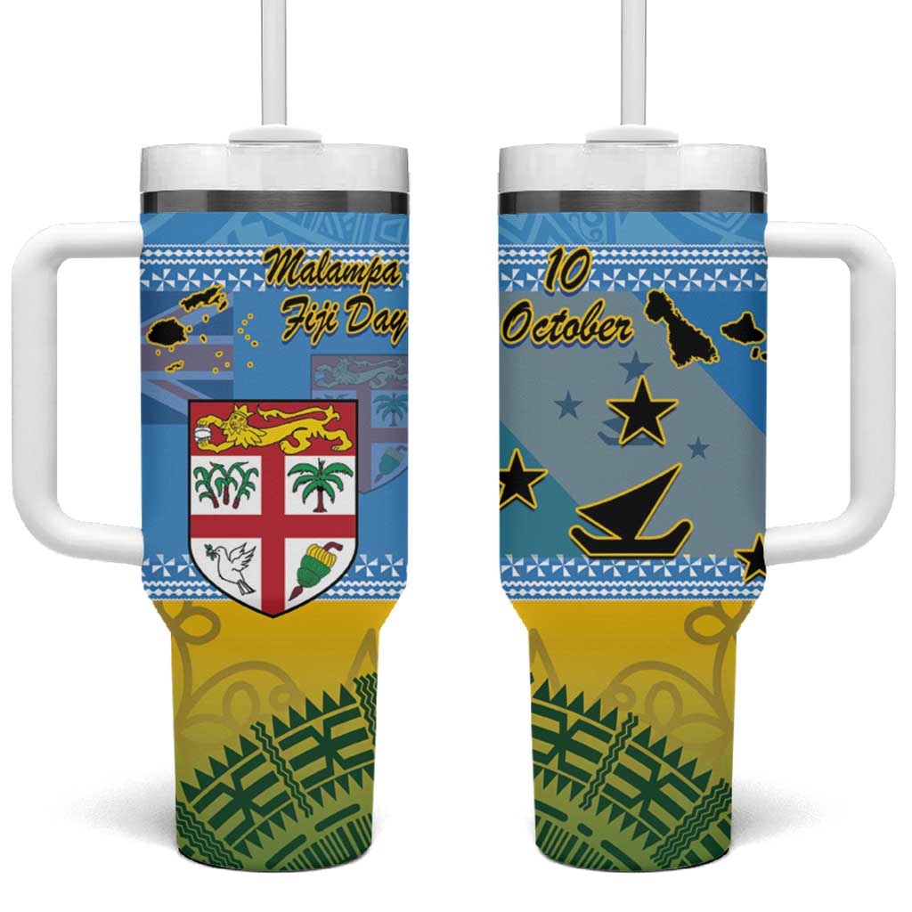 Malampa Fiji Day Tumbler With Handle 10 October Fijian Tapa Flag Style