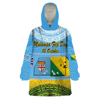 Personalised Malampa Fiji Day Wearable Blanket Hoodie 10 October Fijian Tapa Flag Style