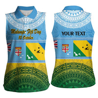 Personalised Malampa Fiji Day Women Sleeveless Polo Shirt 10 October Fijian Tapa Flag Style LT14 - Polynesian Pride