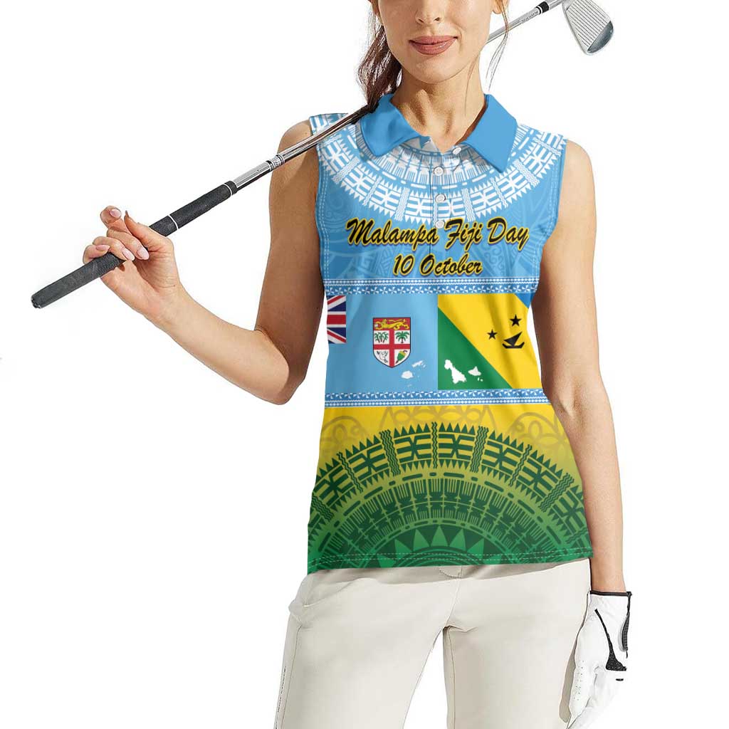 Personalised Malampa Fiji Day Women Sleeveless Polo Shirt 10 October Fijian Tapa Flag Style LT14 - Polynesian Pride