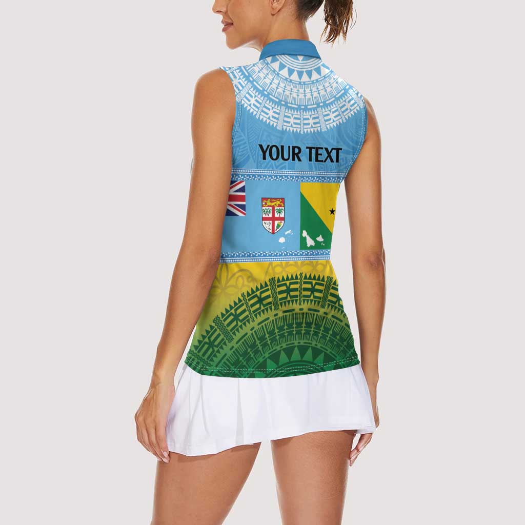 Personalised Malampa Fiji Day Women Sleeveless Polo Shirt 10 October Fijian Tapa Flag Style LT14 - Polynesian Pride