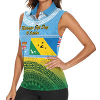 Personalised Malampa Fiji Day Women Sleeveless Polo Shirt 10 October Fijian Tapa Flag Style LT14 - Polynesian Pride