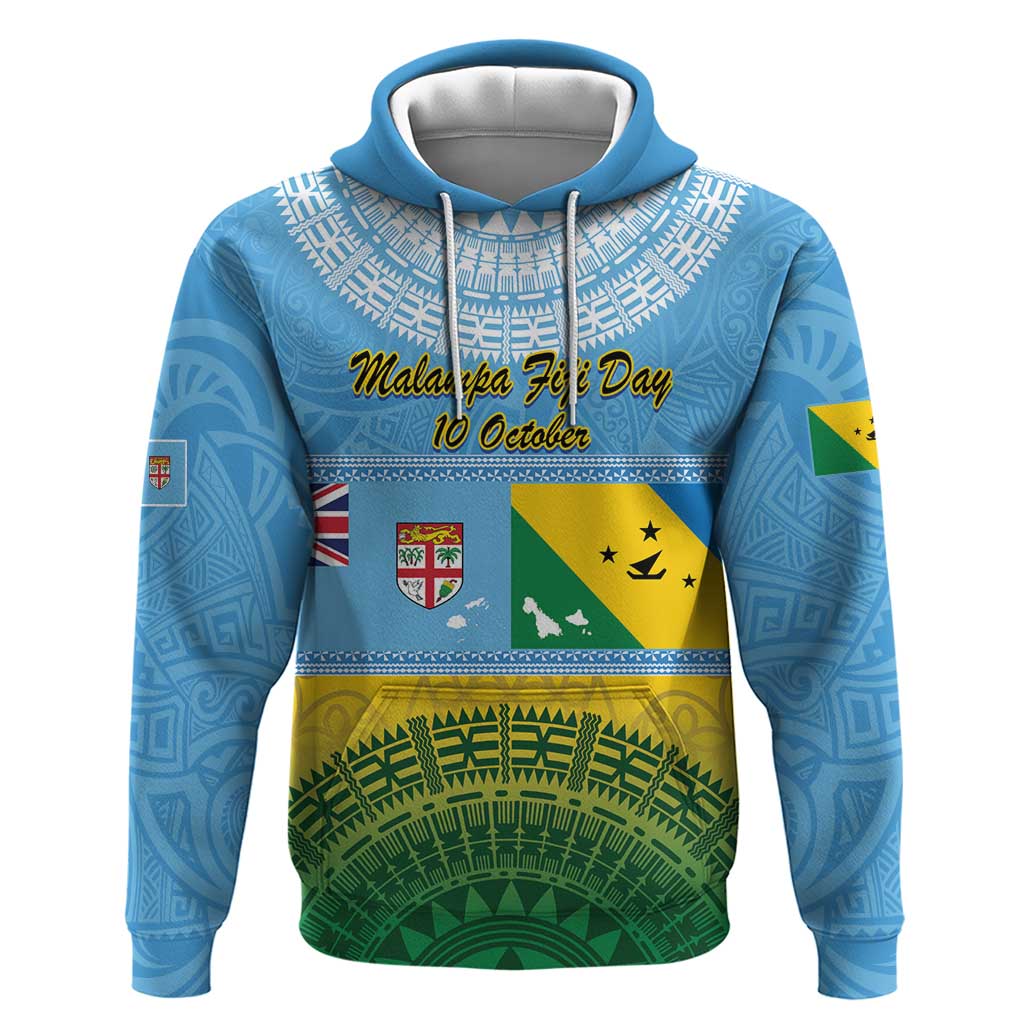 Personalised Malampa Fiji Day Zip Hoodie 10 October Fijian Tapa Flag Style LT14 Pullover Hoodie Blue - Polynesian Pride