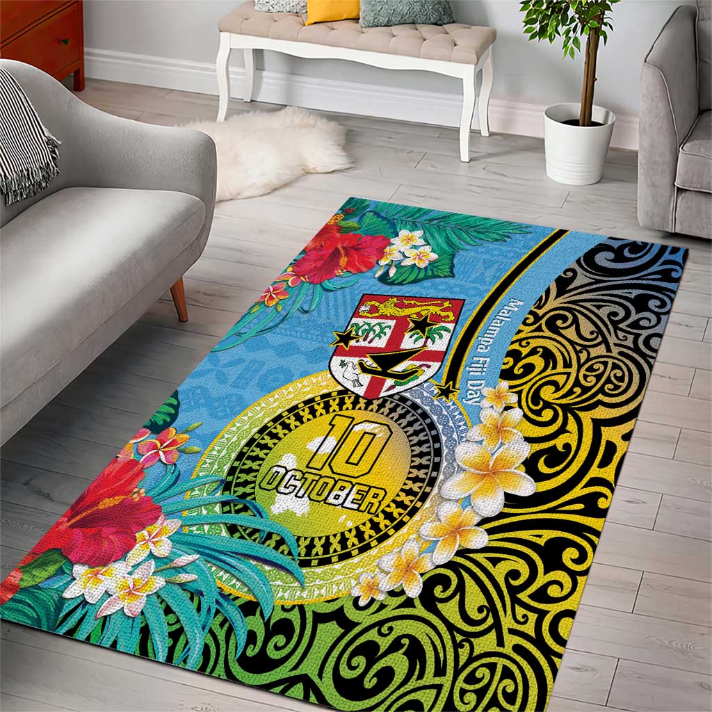 Vanuatu Malampa Fiji Day Area Rug Happy 10 October With Maps Tropical Flowers