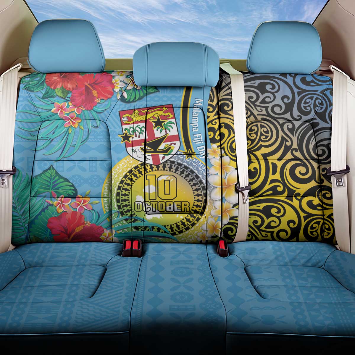 Vanuatu Malampa Fiji Day Back Car Seat Cover Happy 10 October With Maps Tropical Flowers