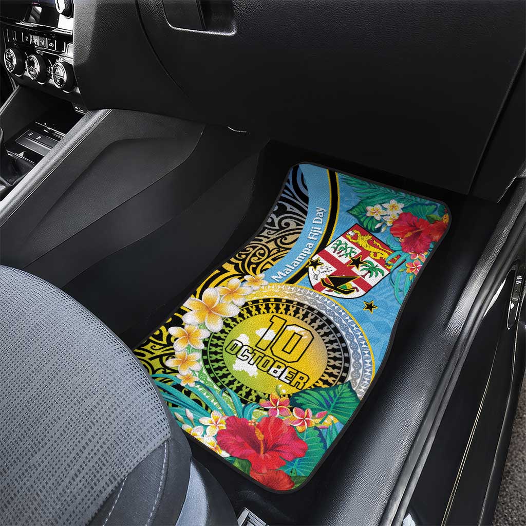 Vanuatu Malampa Fiji Day Car Mats Happy 10 October With Maps Tropical Flowers LT14 - Polynesian Pride