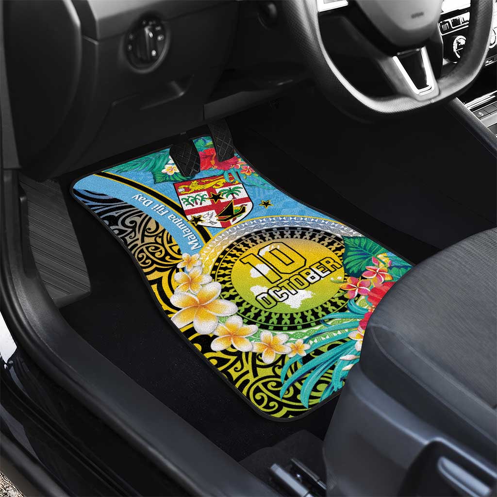 Vanuatu Malampa Fiji Day Car Mats Happy 10 October With Maps Tropical Flowers LT14 - Polynesian Pride