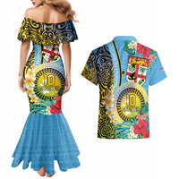 Vanuatu Malampa Fiji Day Couples Matching Mermaid Dress and Hawaiian Shirt Happy 10 October With Maps Tropical Flowers LT14 - Polynesian Pride