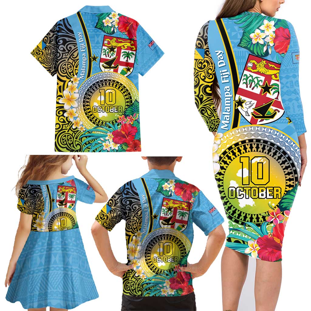 Vanuatu Malampa Fiji Day Family Matching Long Sleeve Bodycon Dress and Hawaiian Shirt Happy 10 October With Maps Tropical Flowers LT14 - Polynesian Pride